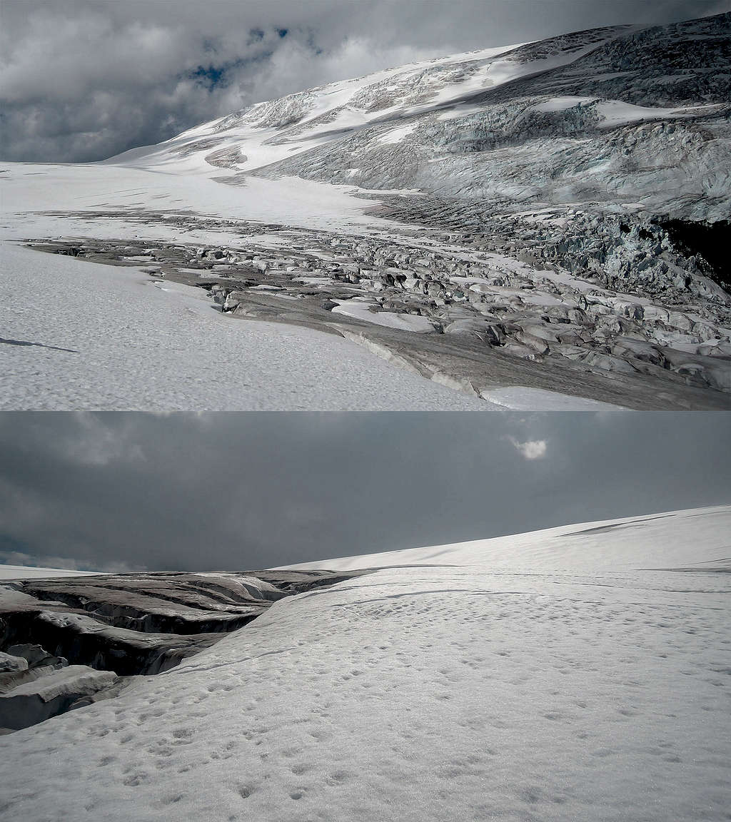 Crevasses above the ramp