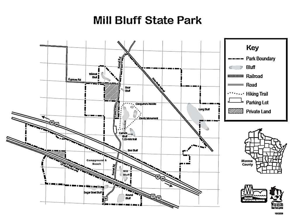 Mill Bluff State Park Map, courtesy Wisconsin DNR