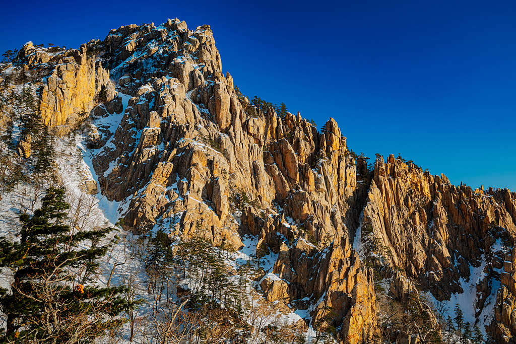Rocky cliffs in winter at Seoraksan National Park