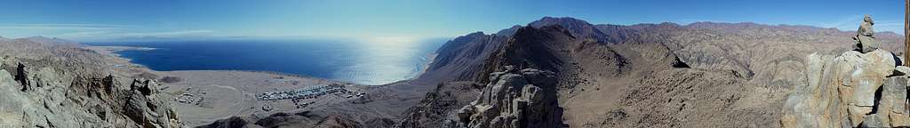 Panorama from Sinai Mountains toward Akaba Bay and Saudi Arabia