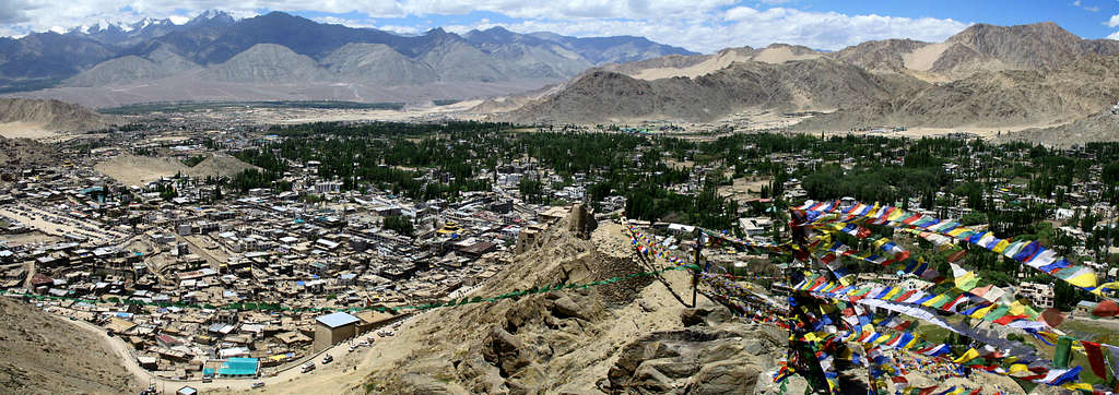 The town of Leh and the mountains around Stok Kangri.