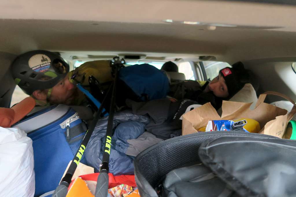 Car loaded to the brim on our way to the trailhead