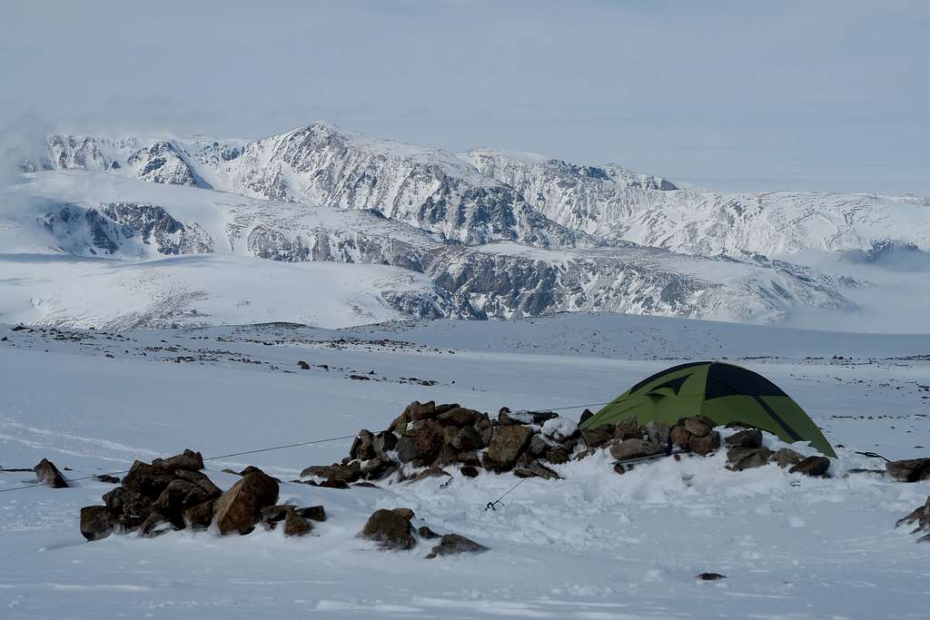 Tent anchored in position at base of Tempest.