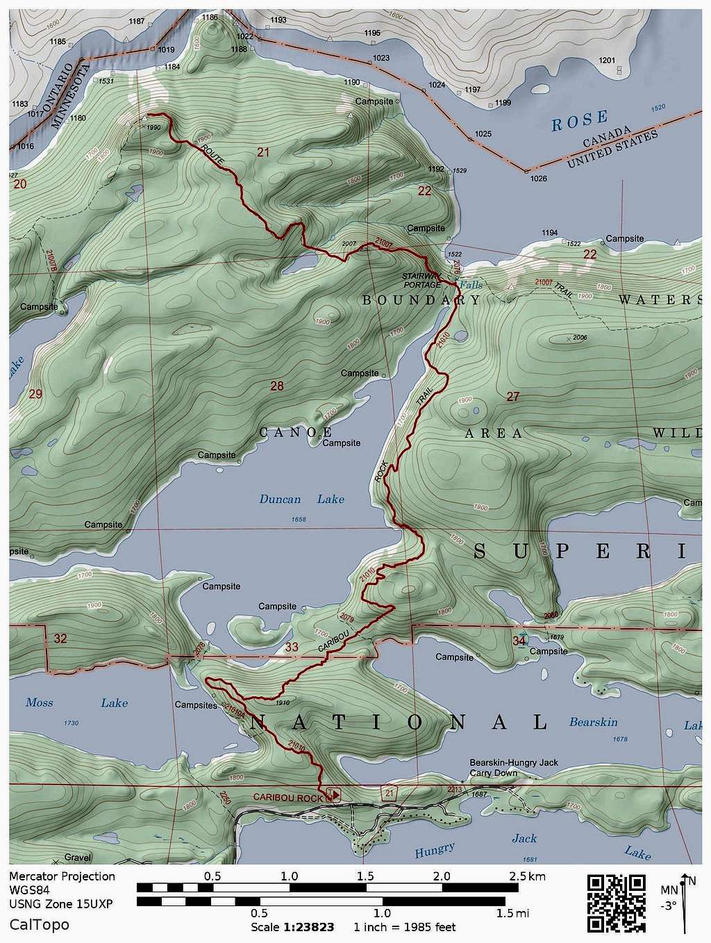 Caribou Rock Trail to Border Route and Rose Cliffs