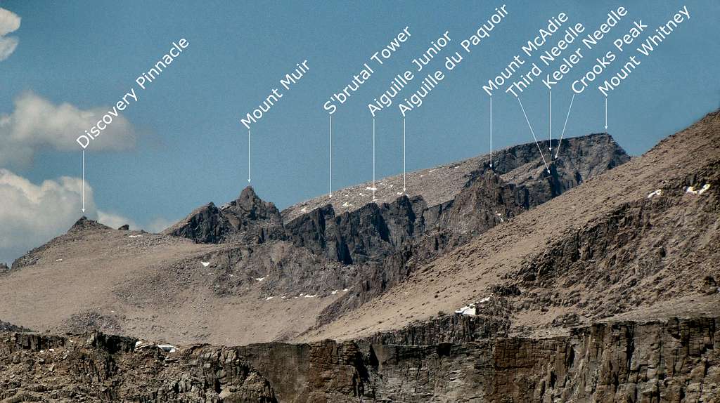 Labeled View of Mount Whitney from Trail Peak