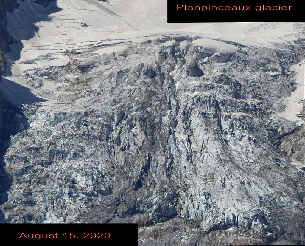 Frontal view of the unstable Planpinceux glacier