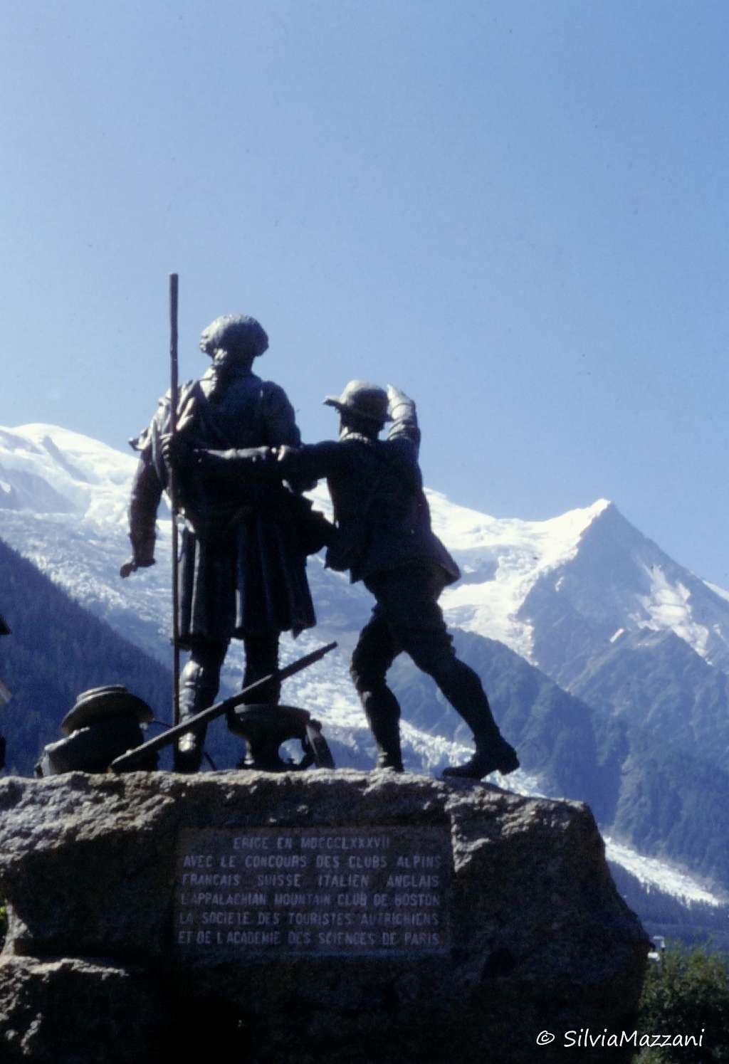 De Saussure and Balmat statue in Chamonix Mont Blanc