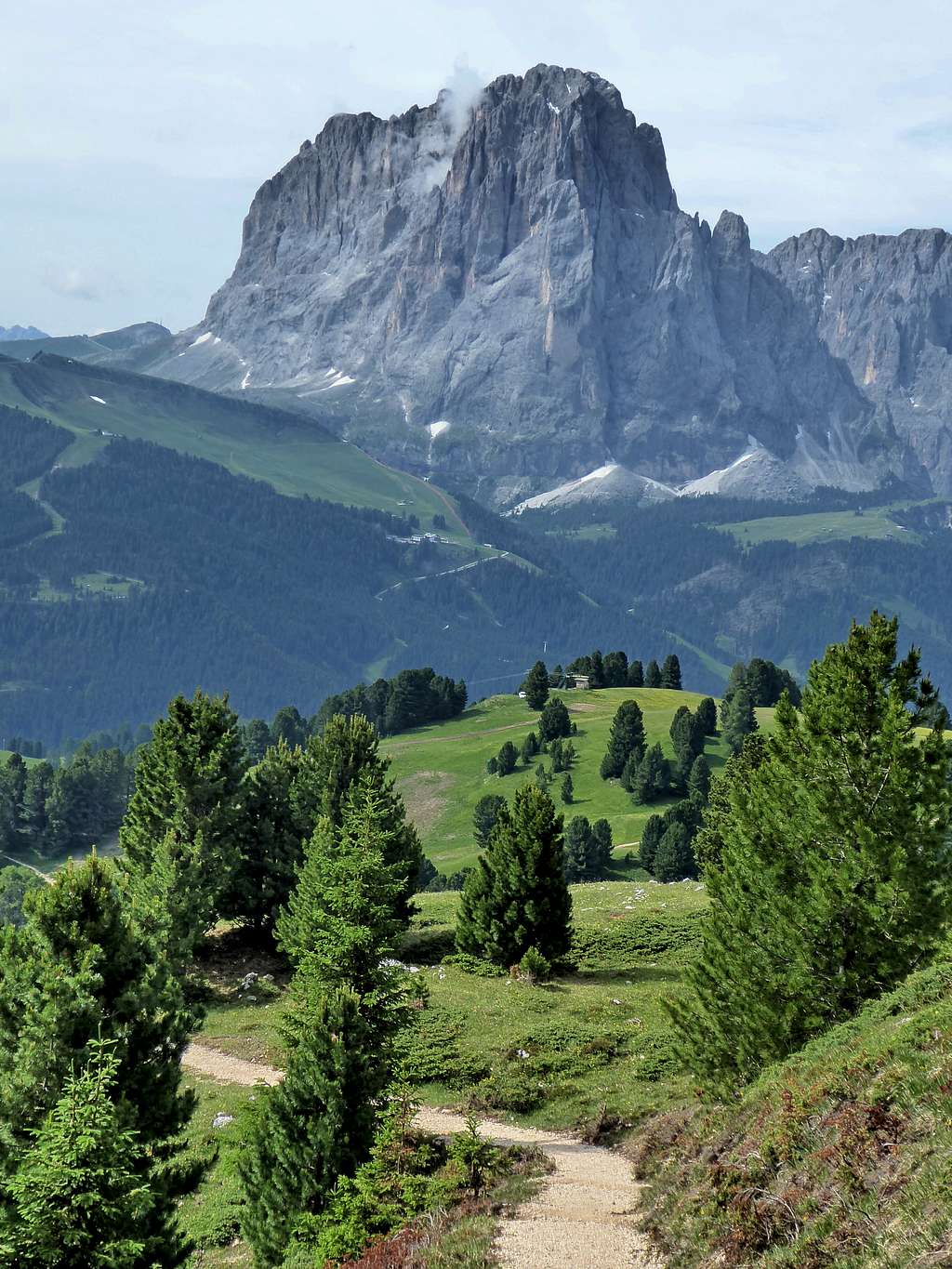 Southward view of Sassolungo from the Dolomites Unesco Panoramic Balcony of Mastlé