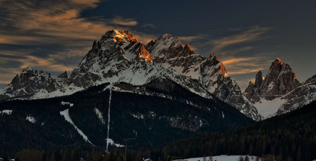 The mountains of Sesto / Sexten on a winter evening