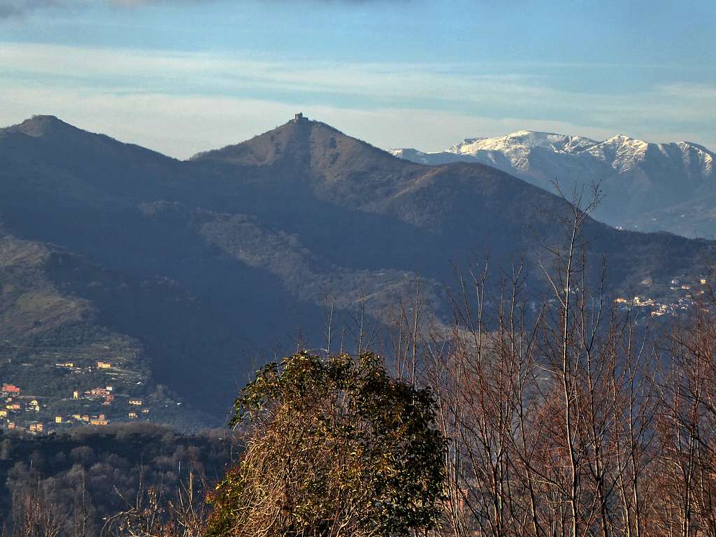 View from Forte Richelieu of Forte Diamante in front of the snowy Apennines