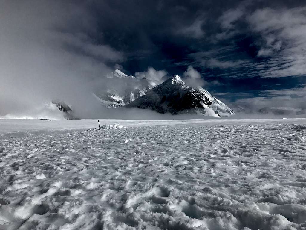 View from the Kahiltna Glacier toward Mount Frances and Hunter