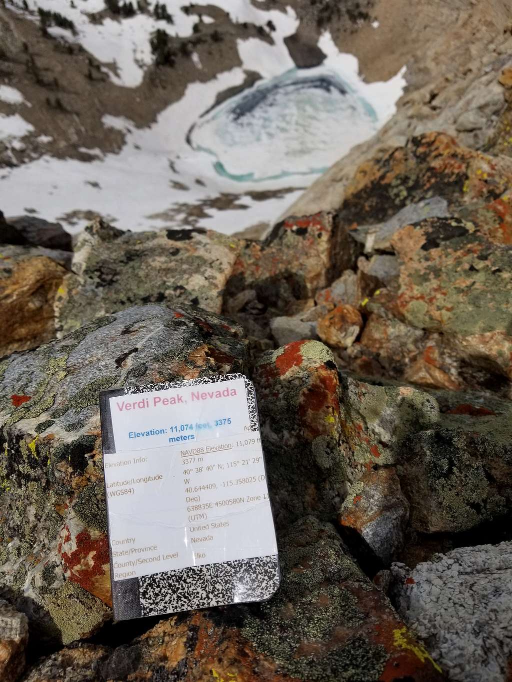 Verdi Peak register at central peak in Ruby Mountains