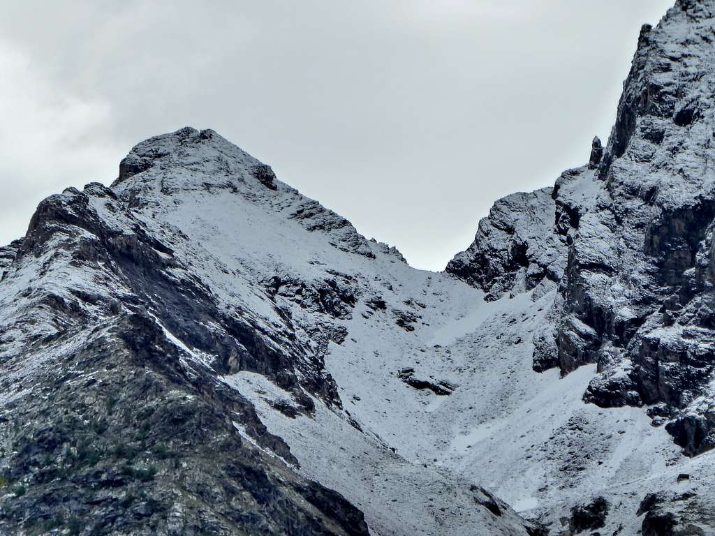View from Bionaz of Mont Dzalou after a summer snowfall 