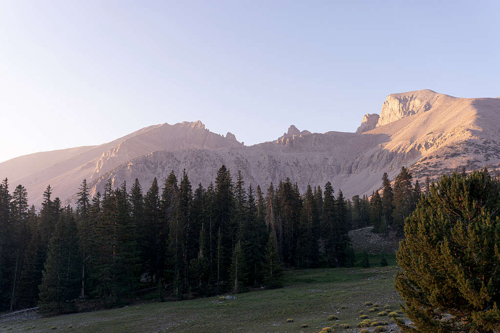 Wheeler Peak and Jeff Davis Peak as seen during sunrise