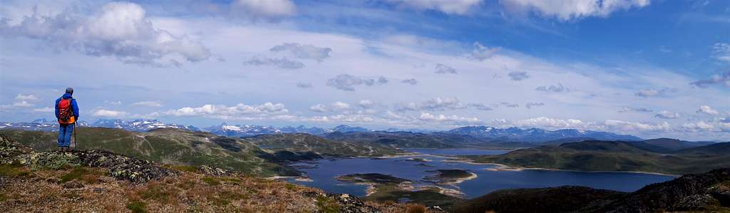 From the summit of Horntind, the Jotunheimen range far on the background