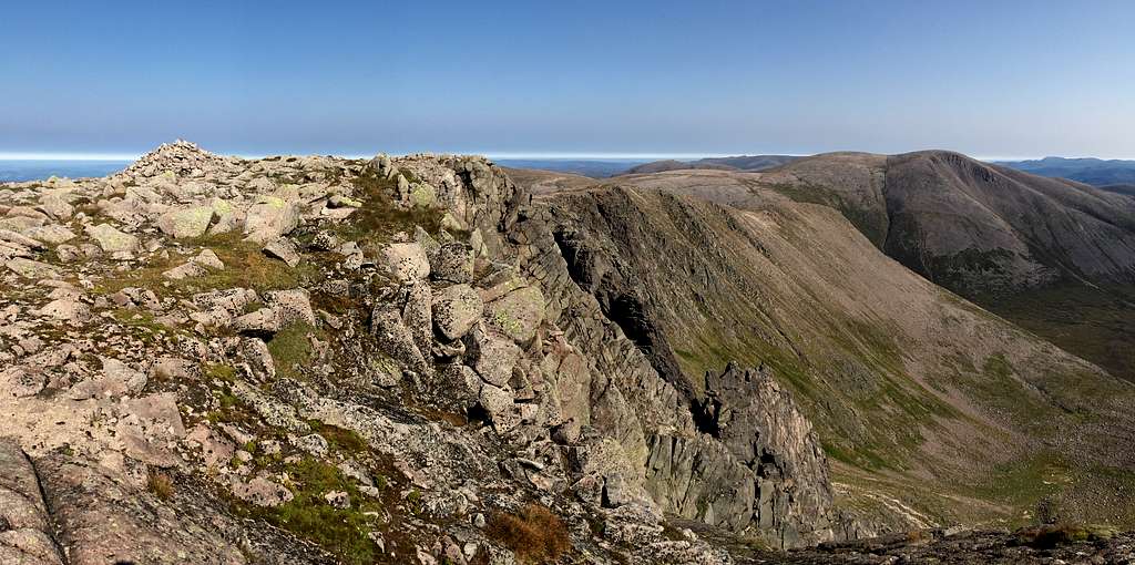Braeriach (1296m) summit cairn. Cairngorms