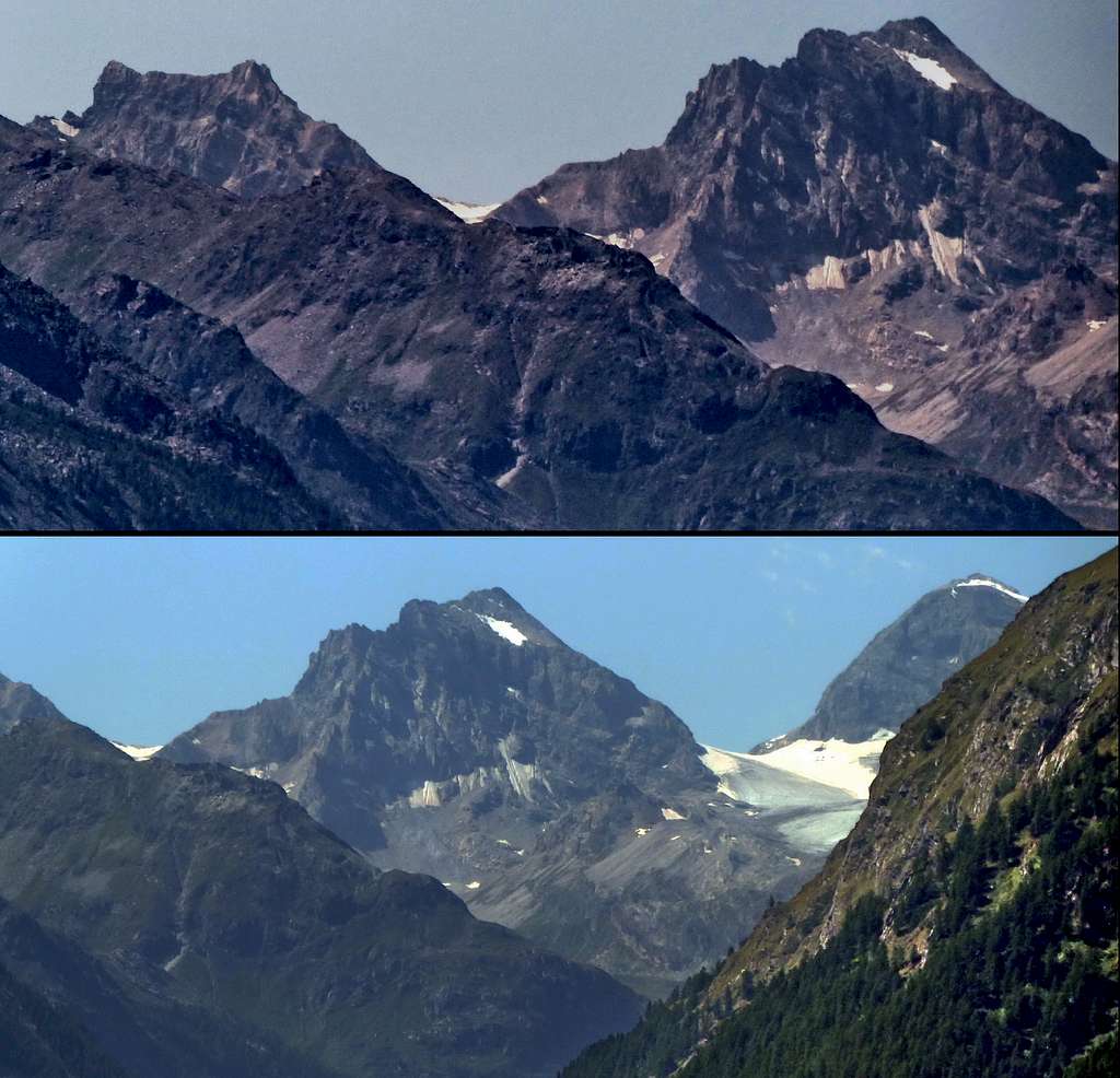2 views of the summits at the head of Rhêmes valley