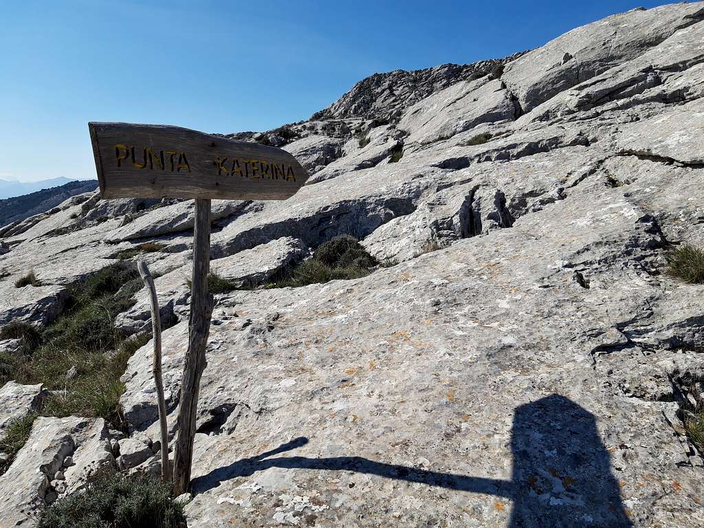 Wooden signpost before the summit