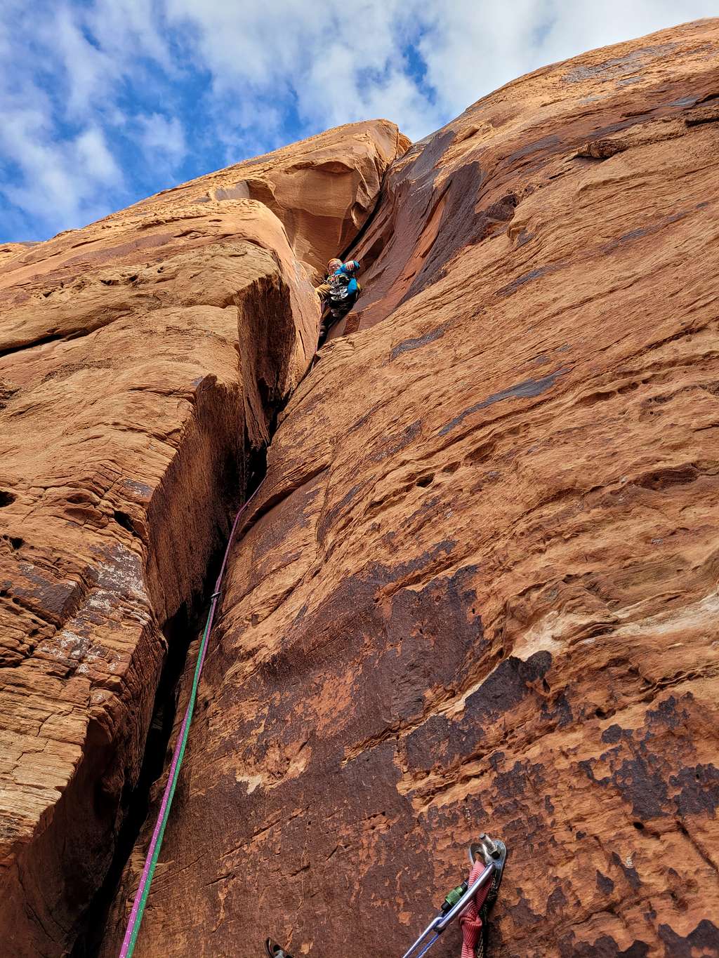 Dow leading the crux pitch of LC & KC