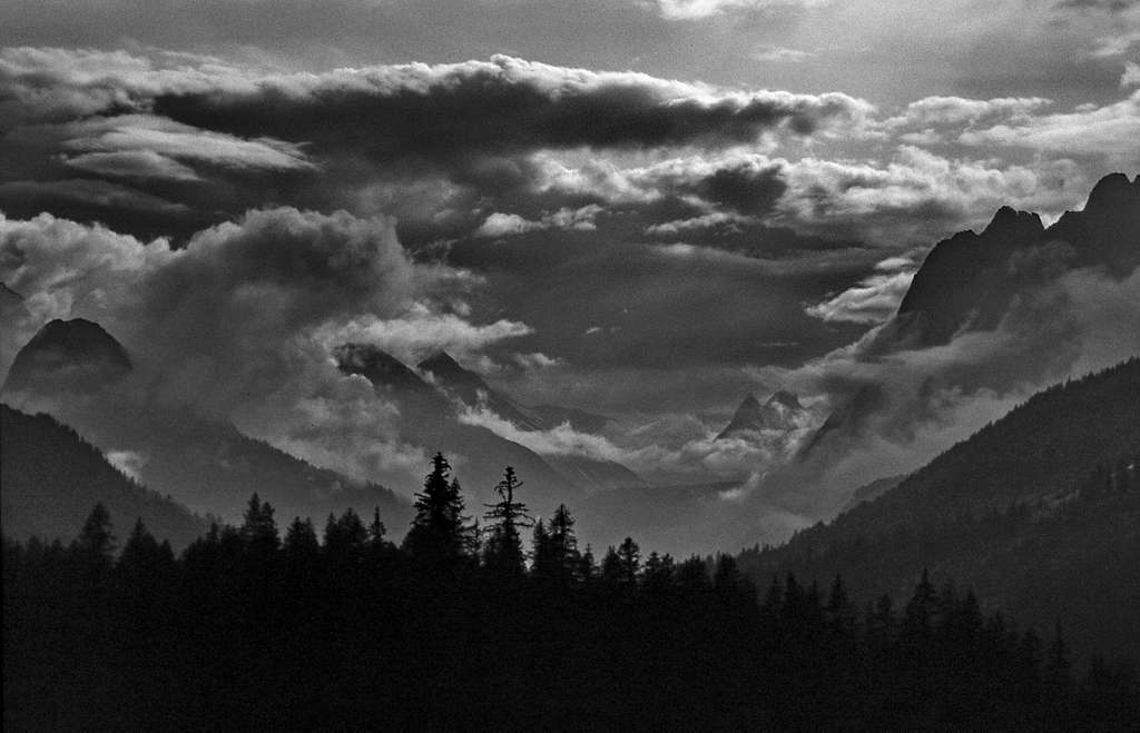 Val Veny viewed from Val Ferret at a cloudy sunset