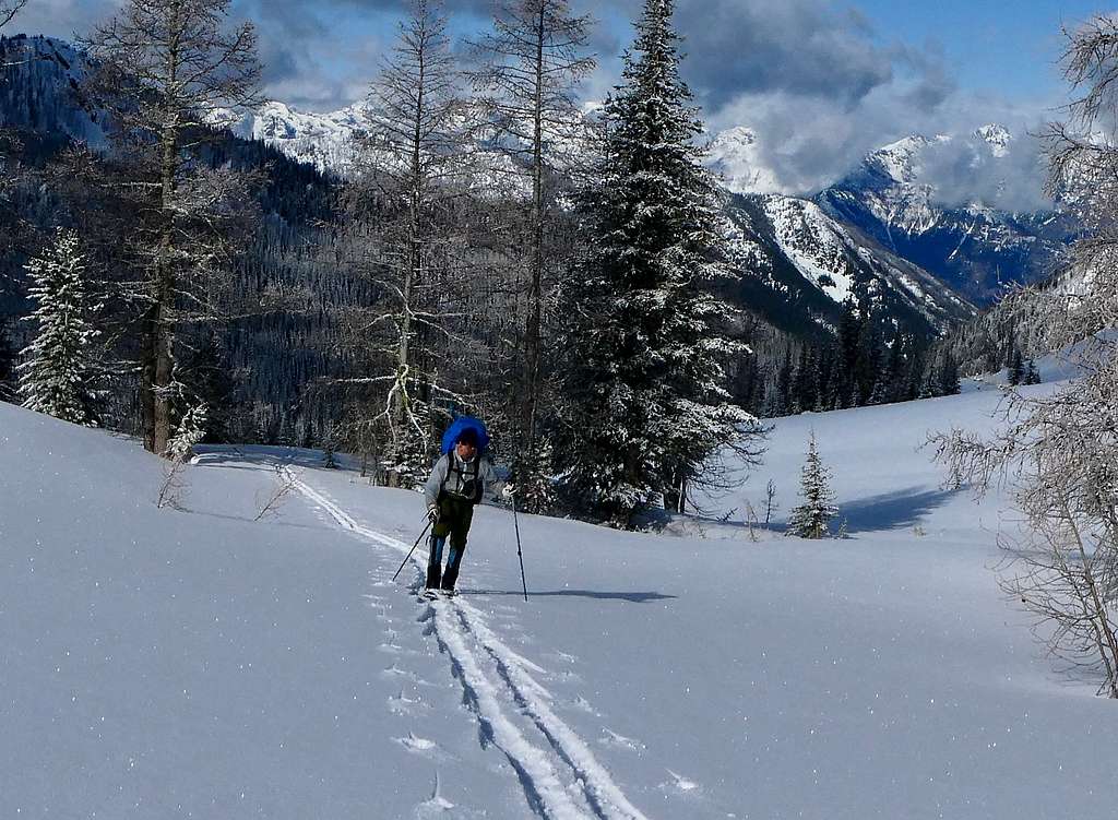 Skier ascending to Fish Creek Pass