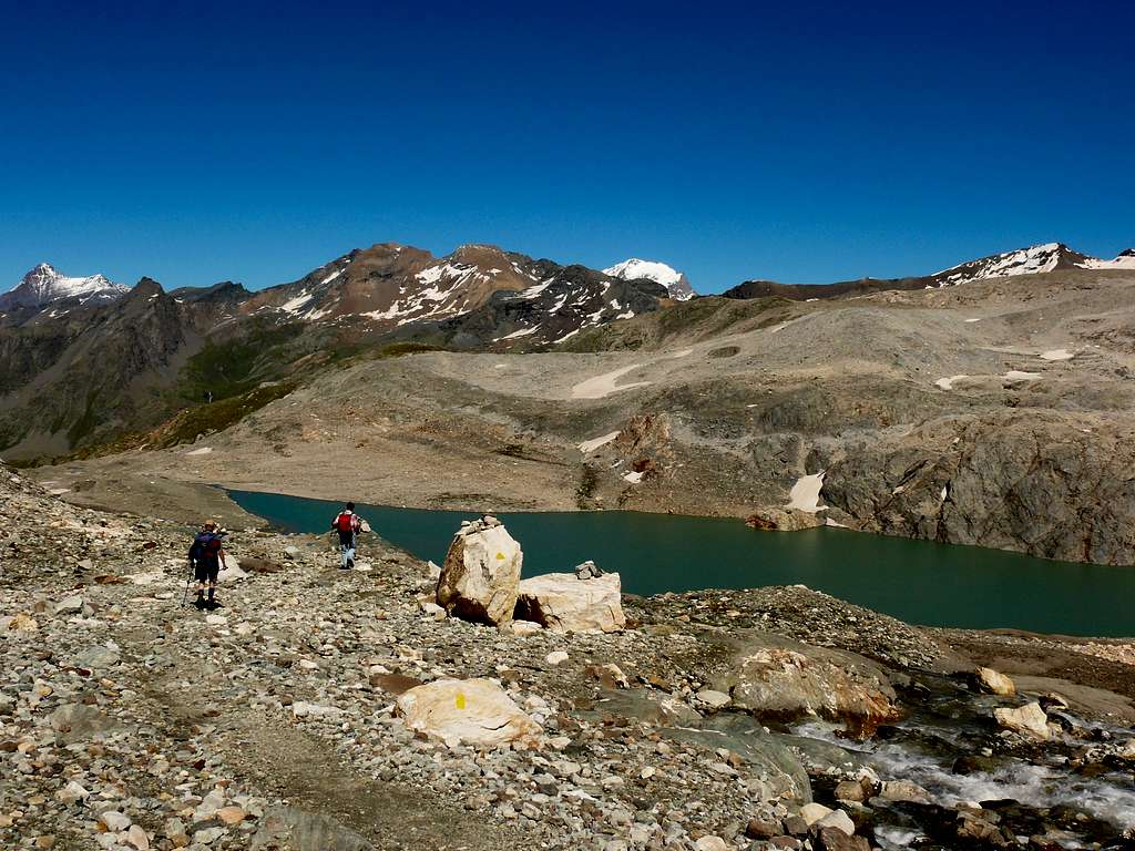 Lago Goletta Lake, Emilio and Gabriele during the descent of Becca della Traversiere