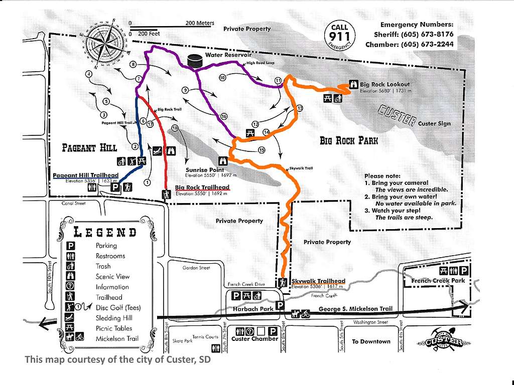 Pageant Hill Trails Map, Courtesy of the City of Custer