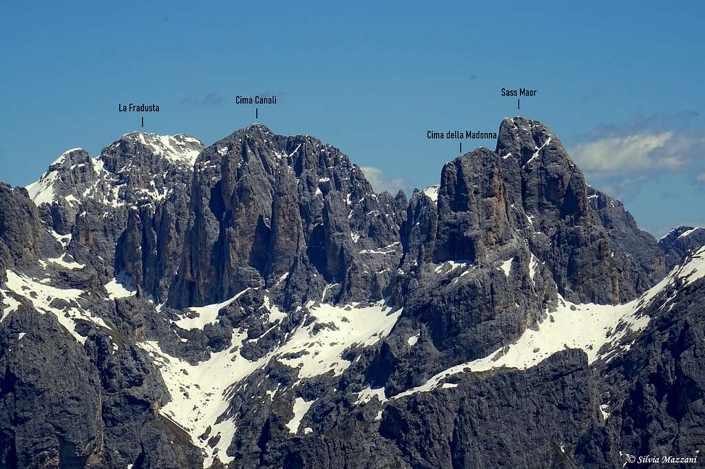 Pale di San Martino central hub annotated pano from Cima Grugola