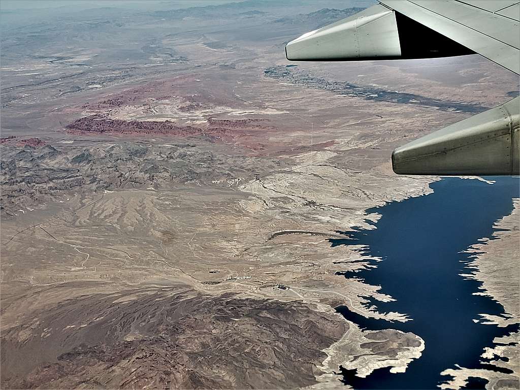 Overton Arm of Lake Mead with the red colored Valley of Fire