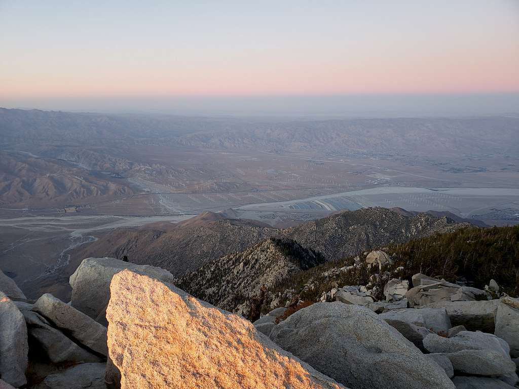 Looking down at the desert from the peak