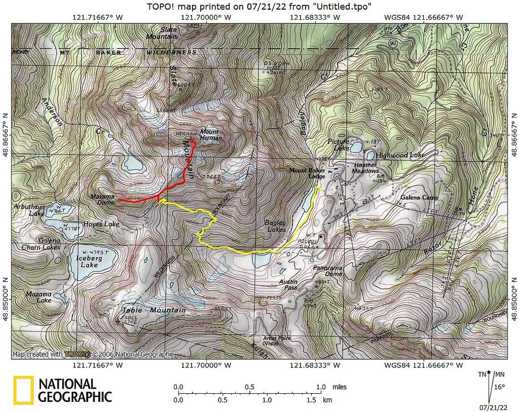 Mount Herman and Mazama Dome Route Map