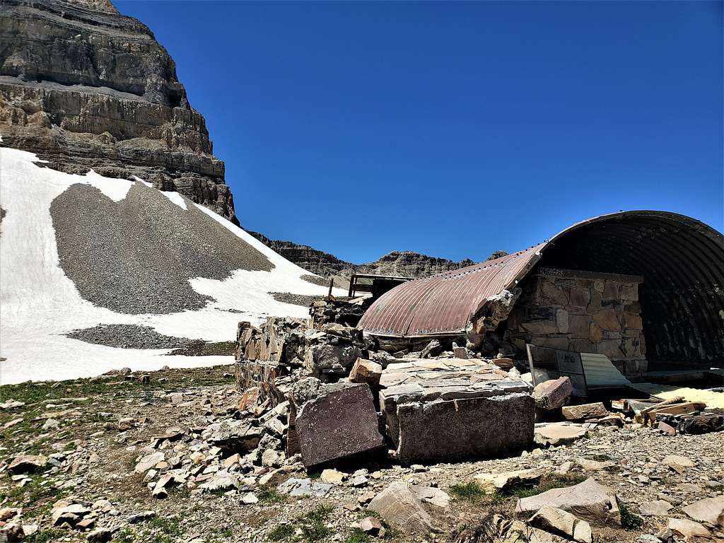 Destroyed shelter by Emerald Lake