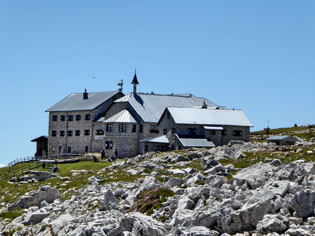 In view of Bolzano refuge/Schlernhaus on the Sciliar plateau