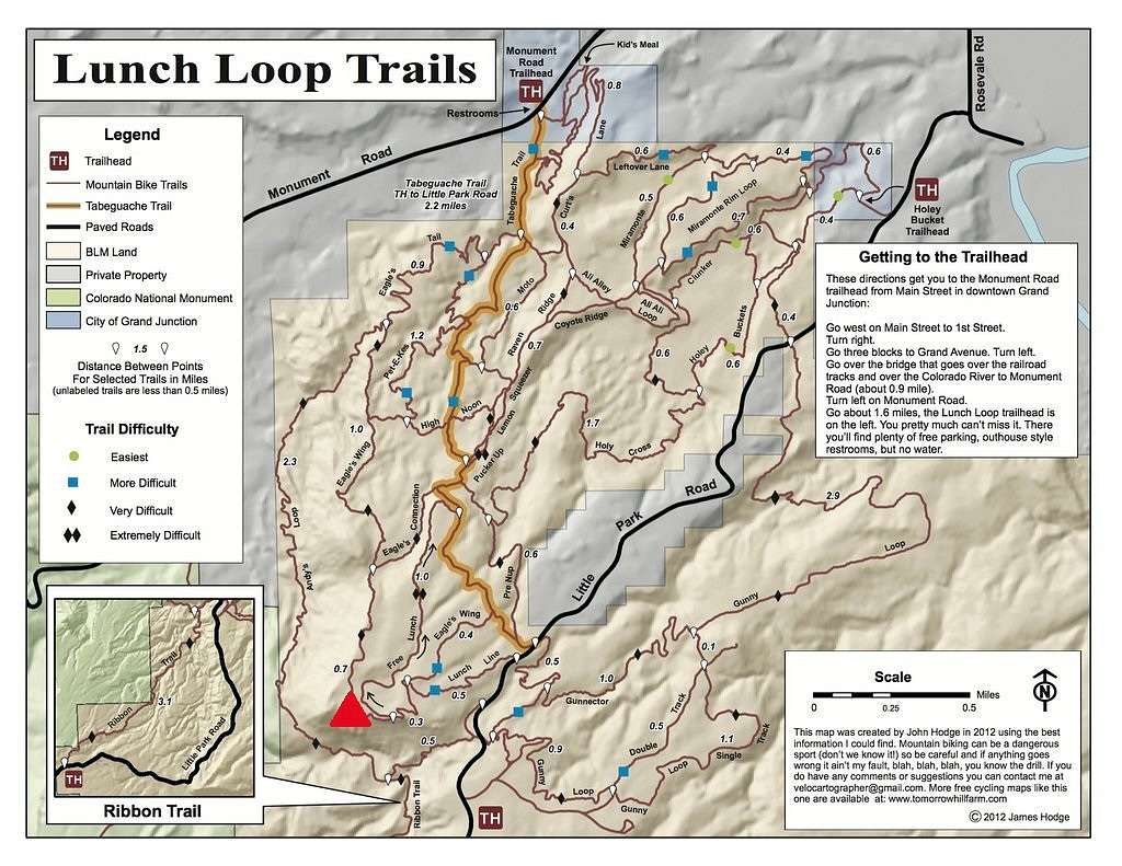 Lunch Loops Map.  The Red Triangle is the summit of Peak 5700