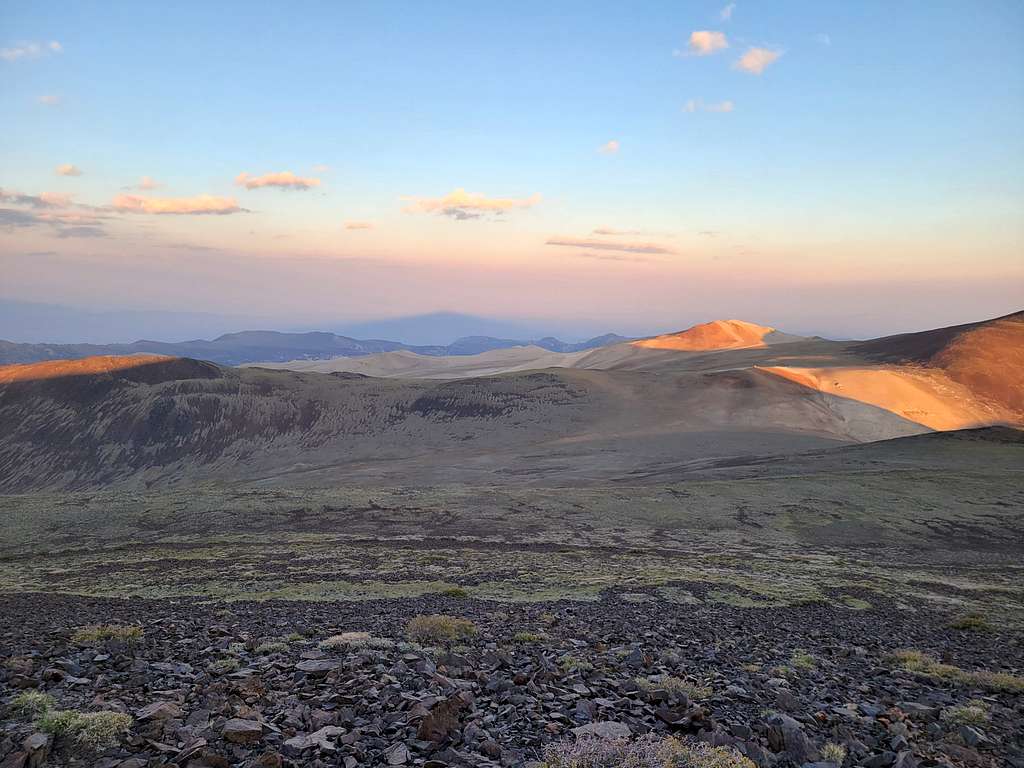 Sunset mountain shadow of Piute Mountain