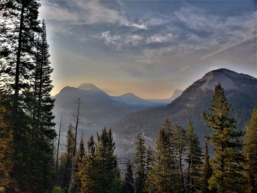 Mt. Bannon, Peak 10612 ft and Fossil Mtn, very smoky skies