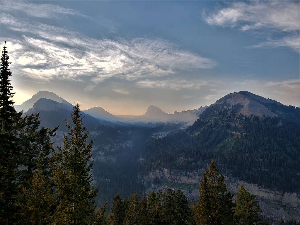 Mt. Bannon, Peak 10612 ft and Fossil Mtn, very smoky skies
