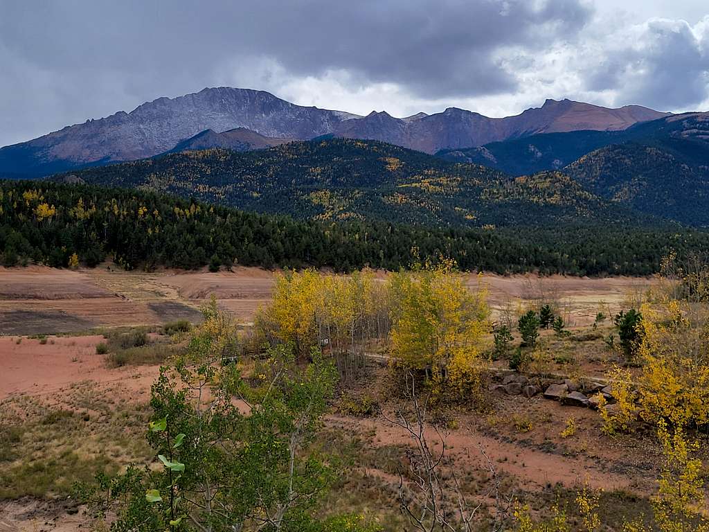 The north side of Pikes Peak, viewed from Crystal Creek Reservoir