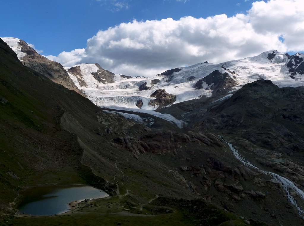 Punta Cadini (left) and Punta San Matteo (right), in the middle Monte Giumella seen from Rif. Branca