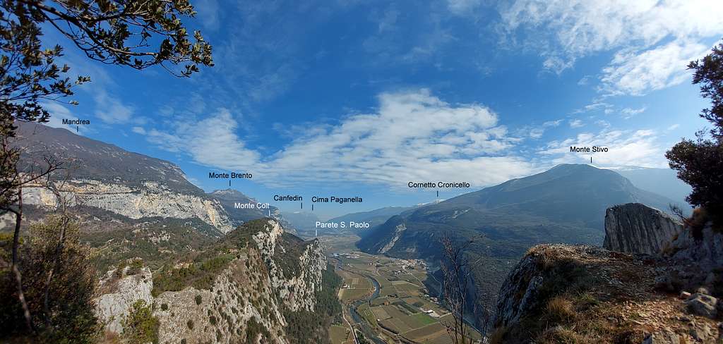 Sarca Valley annotated pano from Cima Colodri