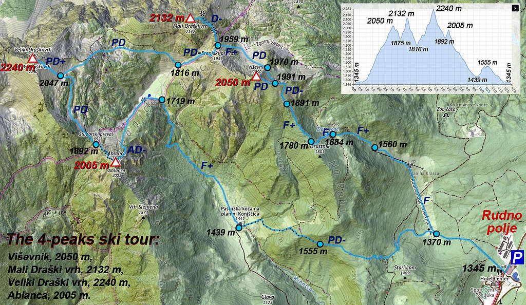 Pokljuka 4 peaks ski tour map