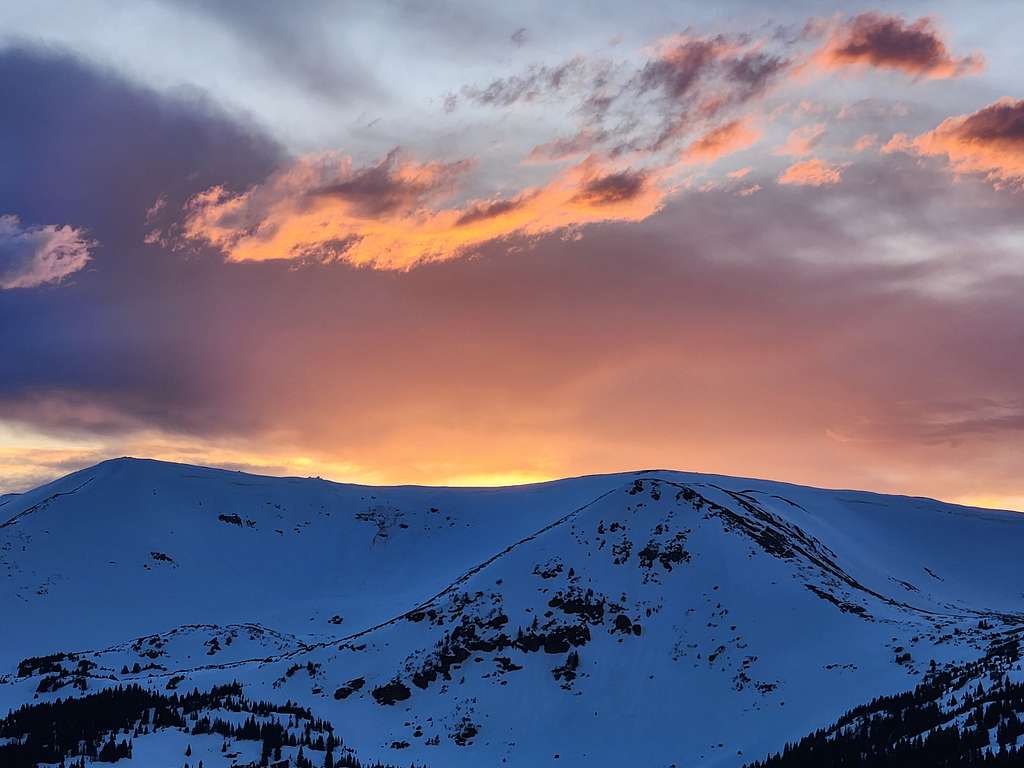 Sunset over No Name and Russell Peak as viewed from the slopes of Colorado Mines Peak