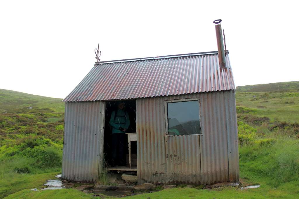 Corrugated iron hut, A’ Chailleach. Monadhliath mountains