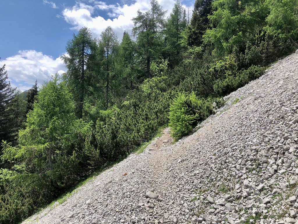 Trail crossing the scree slope of Vrtaca
