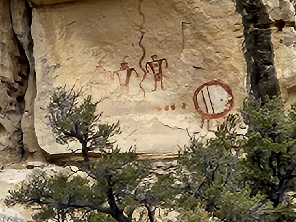 Zoom shot of pictographs along Ivy Creek (blurry because they are far away)