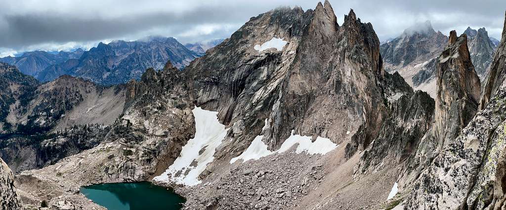 A view looking south while on route. Cirque Lake is below. Cirque Lake peak is behind me.