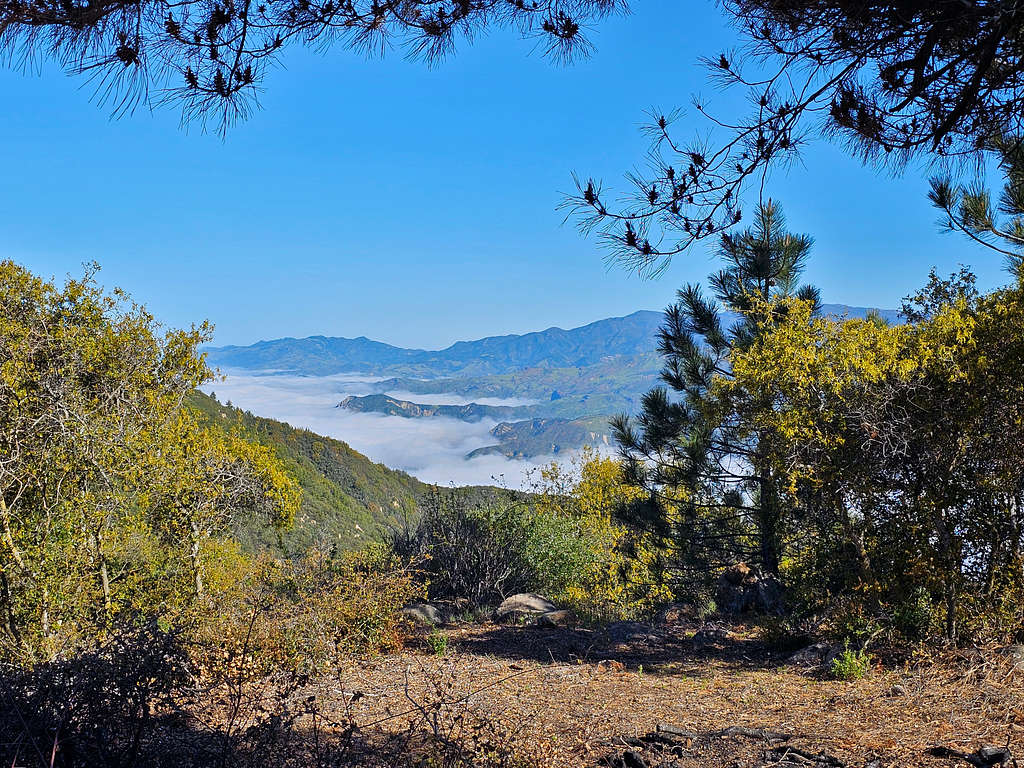 Fog filled valley to the north from the summit of La Cumbre Peak