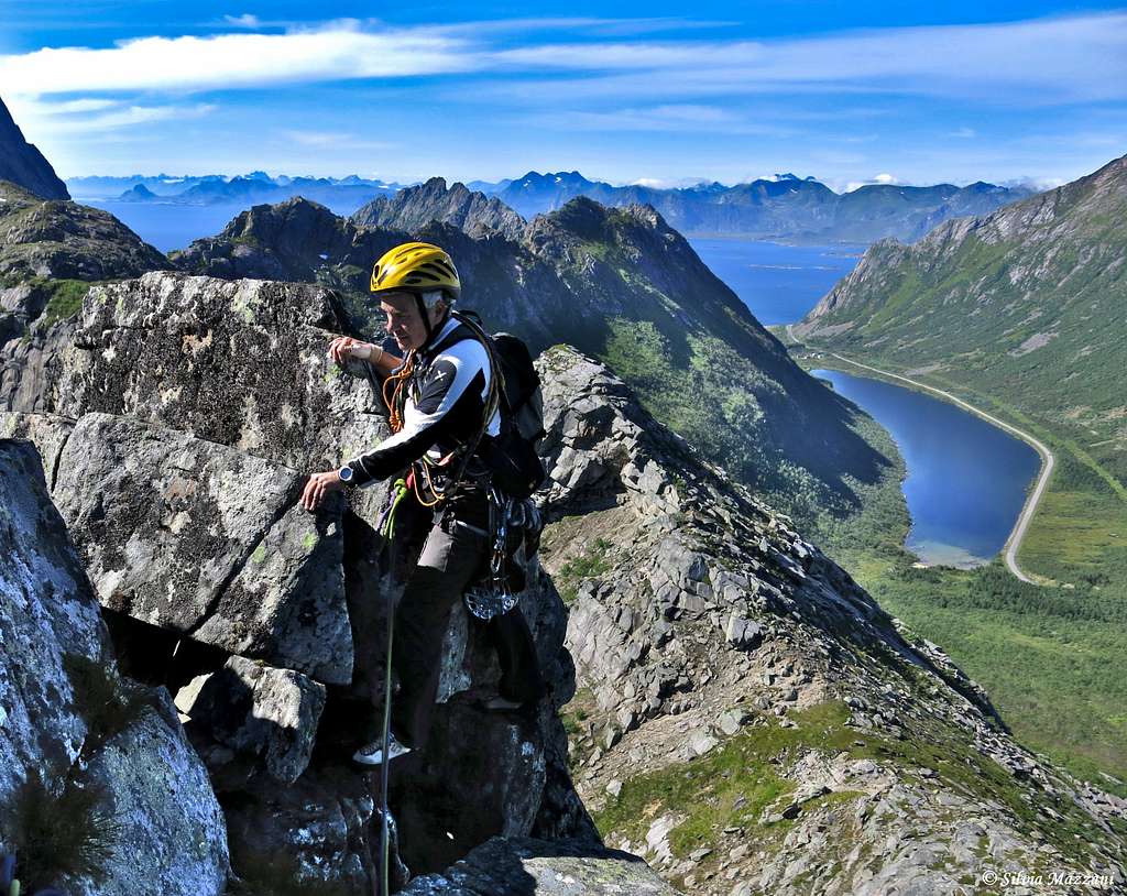 Getting the summit of Glåmtinden, Lofoten islands