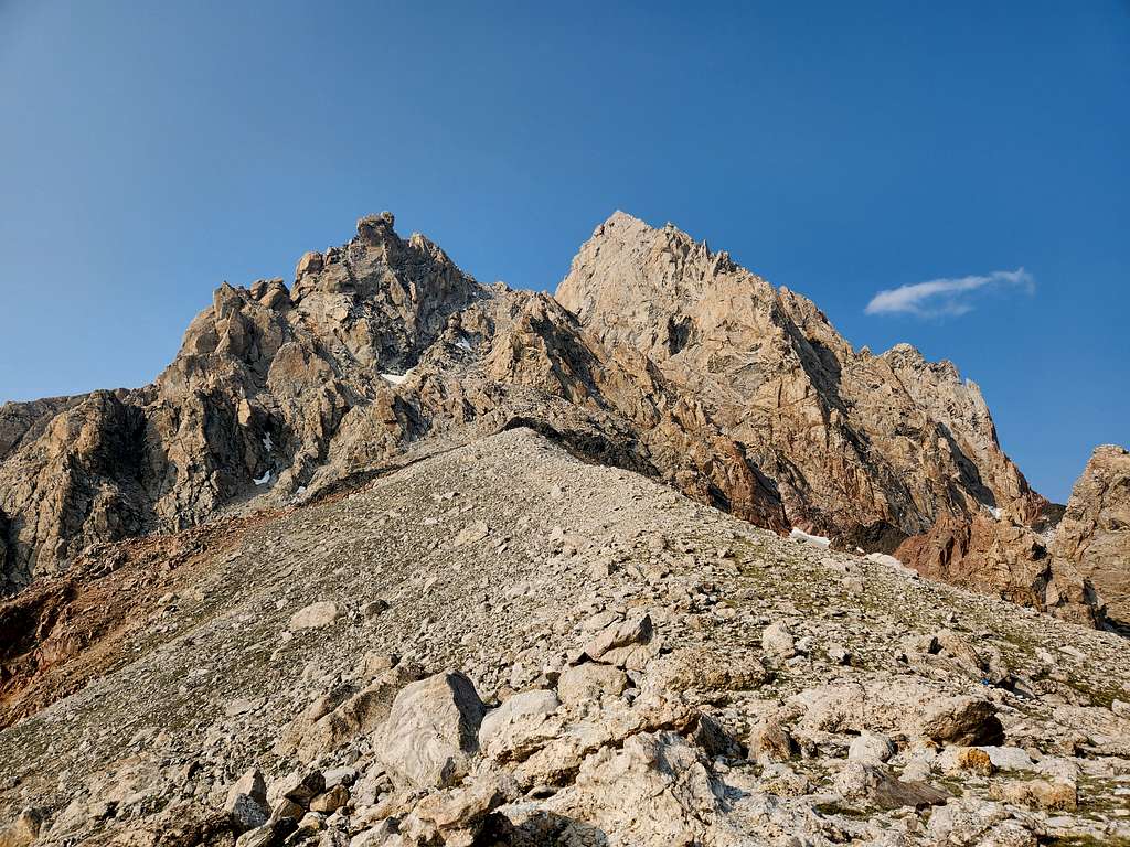 View up the slopes of the Grand Teton from Lower Saddle