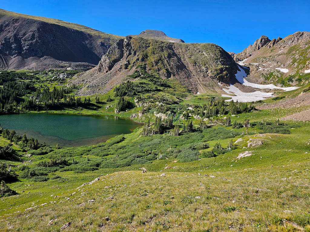 James Peak behind Haystack Mountain from Rogers Pass Lake